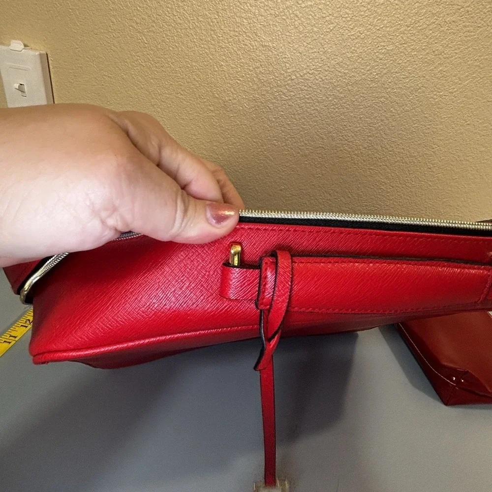 Estee Lauder Red Makeup Cosmetic Bag Train Case Faux Leather w/ Small Red Bag